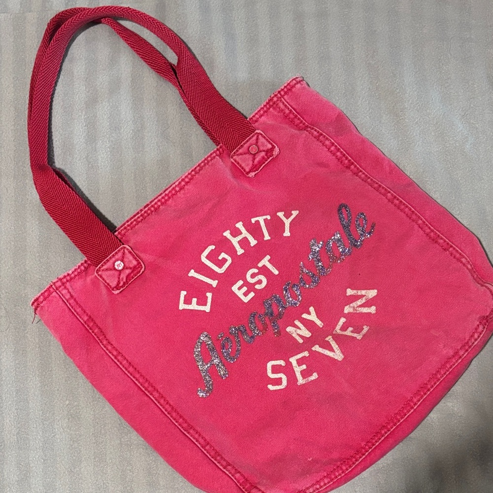 Aeropostale Hot Pink Canvas Tote with Glitter Logo